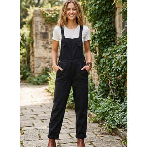 Carly Jean Los Angeles Black Denim Relaxed Fit Adjustable Strap Overalls S